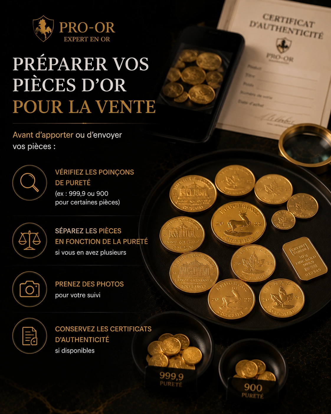 preprare pieces pour la vente revendre ses pièces d'or