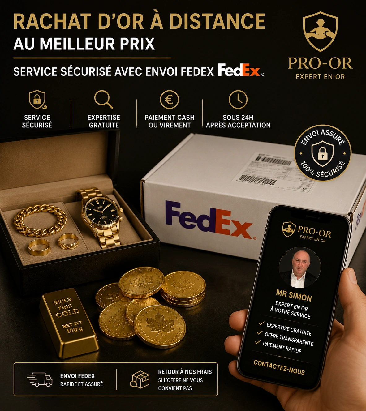 rachat or fedex rachat or à distance via envoi fedex sécurisé